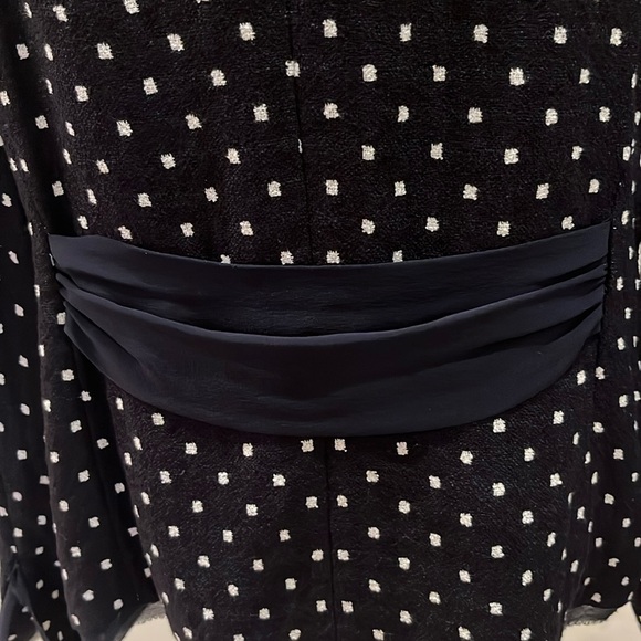 Escada Navy White Square Dotted Blazer Silk Chiffon Sash Size 46 US 12 Evening - Picture 8 of 15